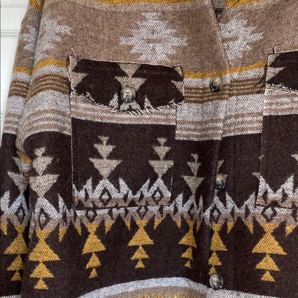 Women's Patterned Zip-Up Jacket - Brown and Yellow - Picture 5 of 8